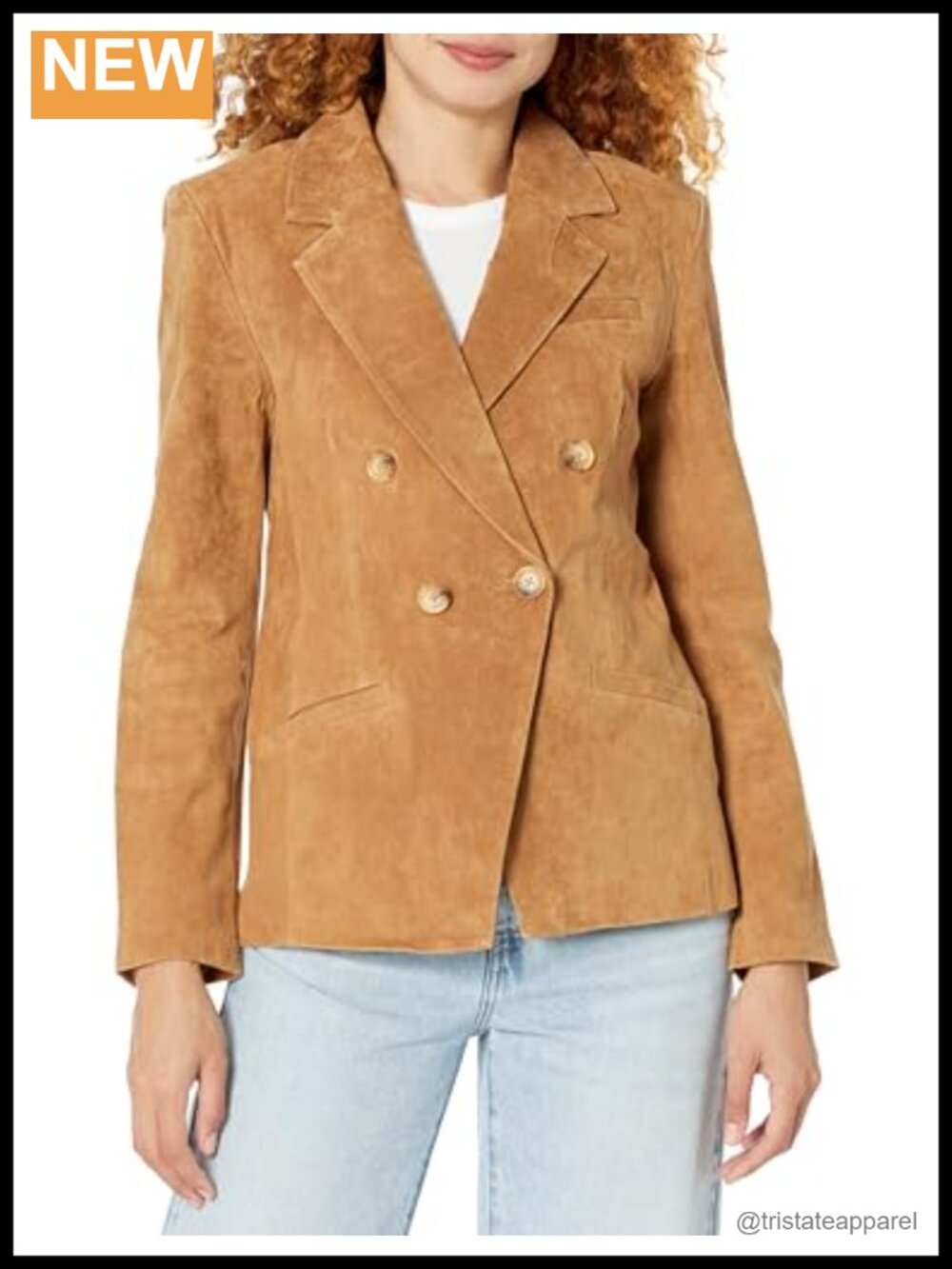 Suede Double Breasted Blazer Notch Collar Slim Fit